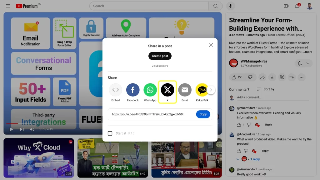 Share a YouTube video on Twitter